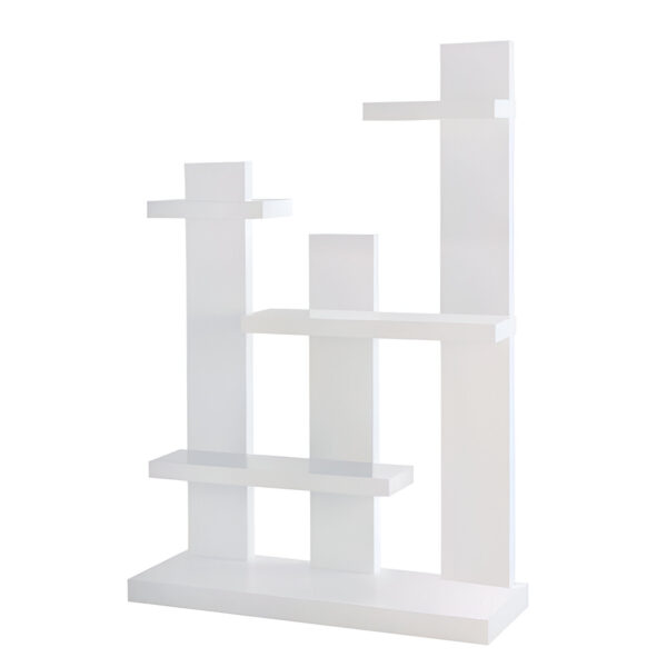 STAND 100X34X144 CM 5 NIVELURI CU ETAJERE LEMN ALB, DISPLAY PENTRU PROMO