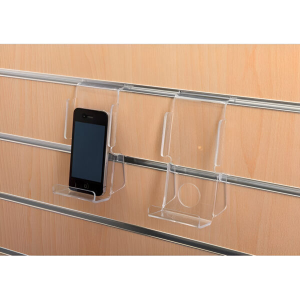 SUPORT PENTRU SMARTPHONE DIN PLEXIGLAS TRANSPARENT 7X5X14 CM PENTRU PANOU SLAT