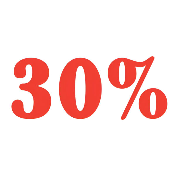 SEMN REDUCERE AUTOCOLANT CU TEXT ?30%?, 43X17 CM, ROSU, PENTRU SUPRAFETE NETEDE