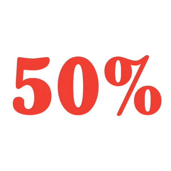 SEMN REDUCERE AUTOCOLANT CU TEXT ?50%?, 43X17 CM, ROSU, PENTRU SUPRAFETE NETEDE