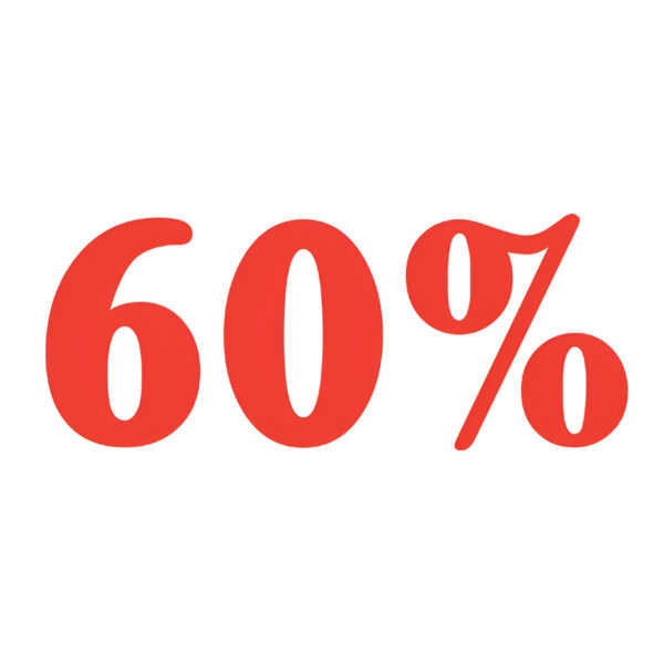 SEMN REDUCERE AUTOCOLANT CU TEXT ?60%?, 25X10 CM, ROSU, PENTRU SUPRAFETE NETEDE