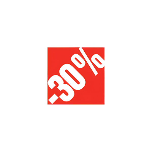 SEMN REDUCERE AUTOCOLANT CU TEXT ?-30%?, 3.3X3.3 CM, ROSU, PT. SUPRAFETE NETEDE