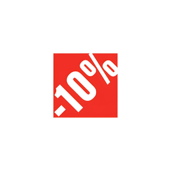 SEMN REDUCERE AUTOCOLANT CU TEXT ?-10%?, 3.3X3.3 CM, ROSU, PT. SUPRAFETE NETEDE