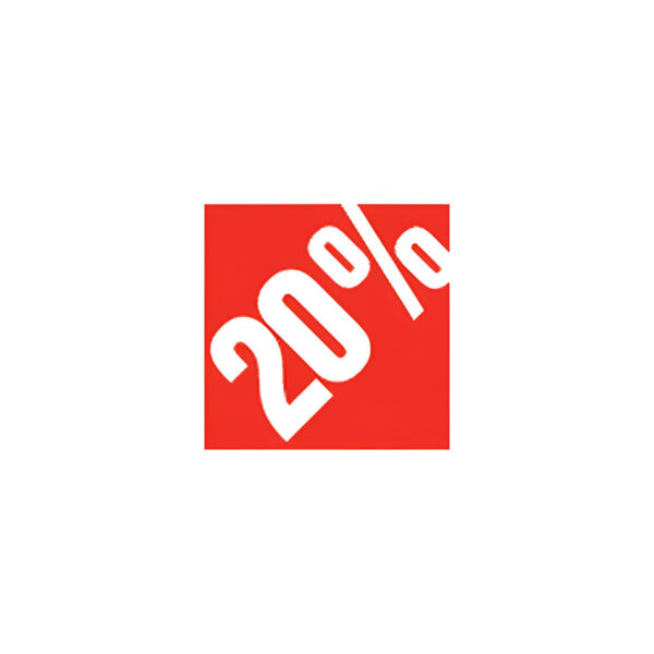 SEMN REDUCERE AUTOCOLANT CU TEXT ?-20%?, 3.3X3.3 CM, ROSU, PT. SUPRAFETE NETEDE