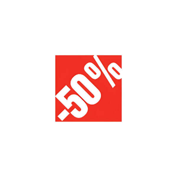 SEMN REDUCERE AUTOCOLANT CU TEXT ?-50%?, 3.3X3.3 CM, ROSU, PT. SUPRAFETE NETEDE