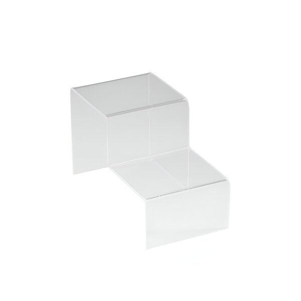 STAND PLEXIGLAS TRANSPARENT 20X21 CM IN 2 TREPTE, PT. EXPUNERE PRODUS IN VITRINE