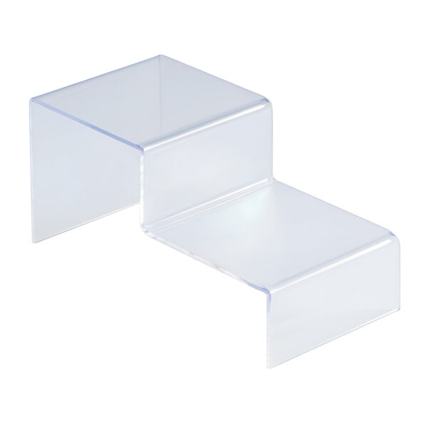 STAND PLEXIGLAS TRANSPARENT 2 TREPTE 21X10 CM, PENTRU EXPUNERE IN VITRINE