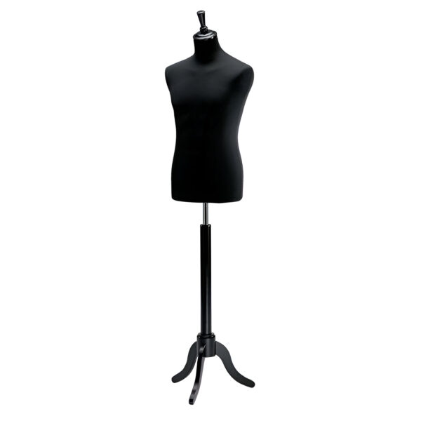 BUST CROITORIE BARBAT, NEGRU CU SUPORT LEMN, INALTIME REGLABILA 135-170 CM