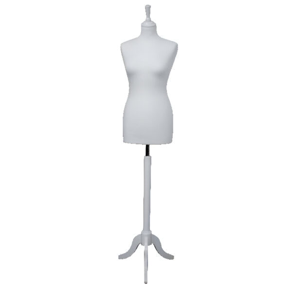 BUST CROITORIE FEMEIE, ALB CU SUPORT LEMN, INALTIME REGLABILA 135-170 CM