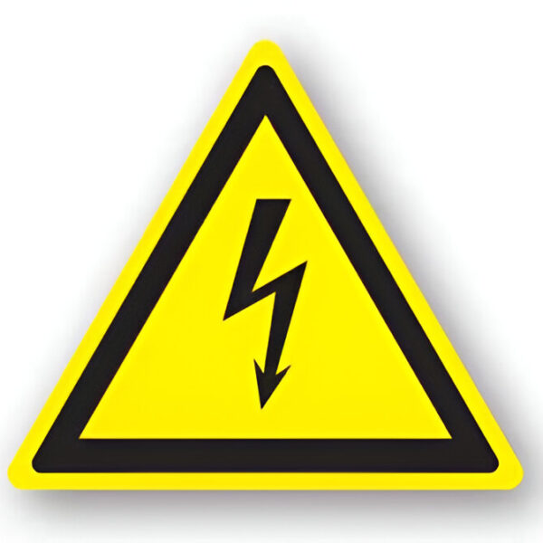 TRIUNGHI ADEZIV CU SEMN "ELECTRICITATE" 30.5 CM GALBEN