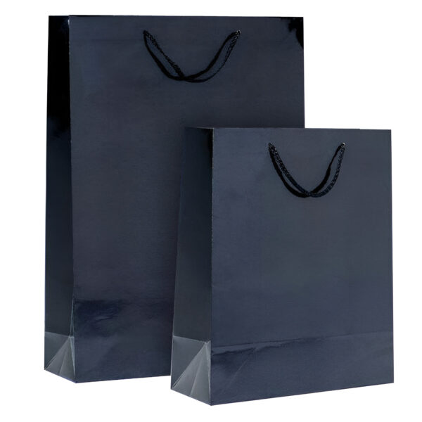 PUNGA HARTIE PLASTIFIATA MAT NEGRU CU CORDON 12 BUC