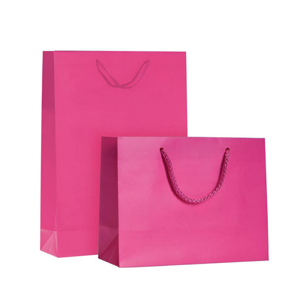 PUNGA HARTIE PLASTIFIATA MAT FUCSIA CU CORDON 12 BUC