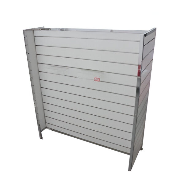 STAND DIN PAL ALB SLATWALL 50X125X140 CM, MARGINE SI PROFIL PT. EXPUNERE METALIC
