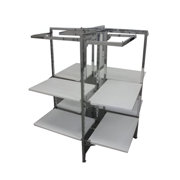 GONDOLA METAL CROMAT + PAL ALB 112X112X140 CM CU 8 POLITE