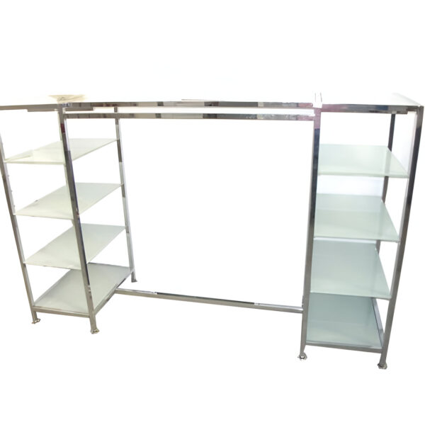 STAND METAL CROMAT 64X215X140 CM CU 9 POLITE DE STICLA