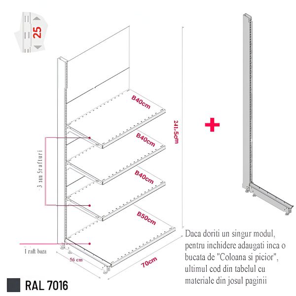 MODUL DE PERETE H241,5 L70 (1 RAFT L50+5 RAFT L40) 7016