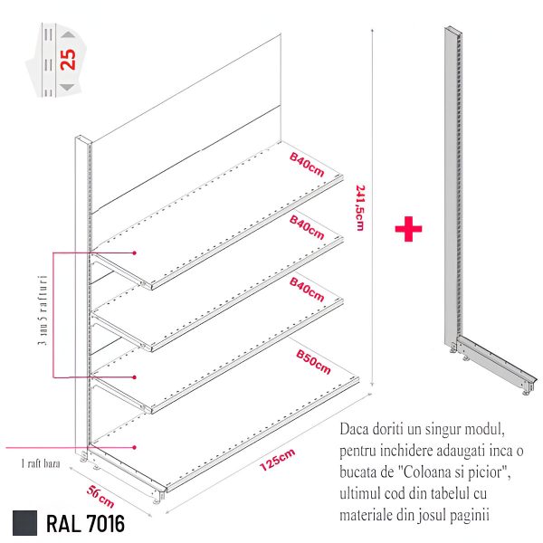 MODUL DE PERETE H241,5 L125 (1 RAFT L50+5 RAFT L40) 7016