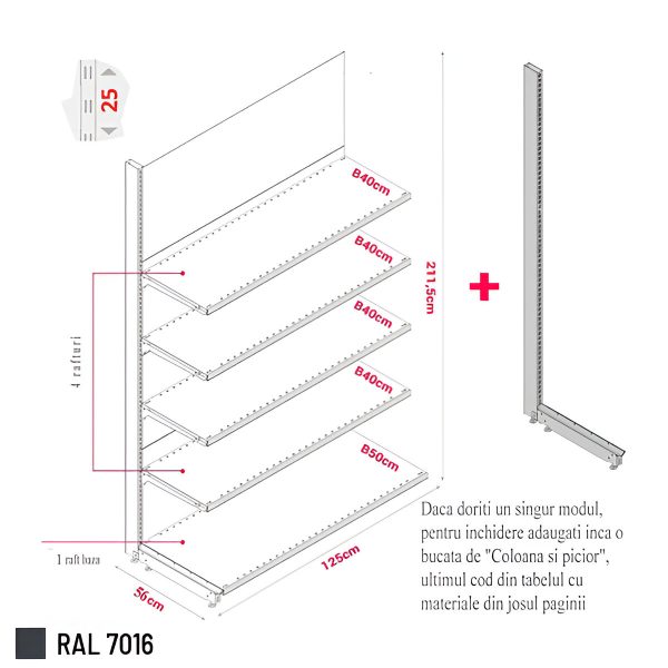 MODUL DE PERETE H211,5 L125 (1 RAFT L50+4 RAFT L40) 7016