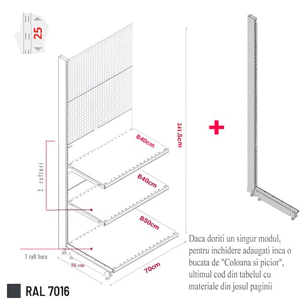 MODUL DE PERETE CU RL H241,5 L70 (1 RAFT L50+2 RAFT L40) 7016