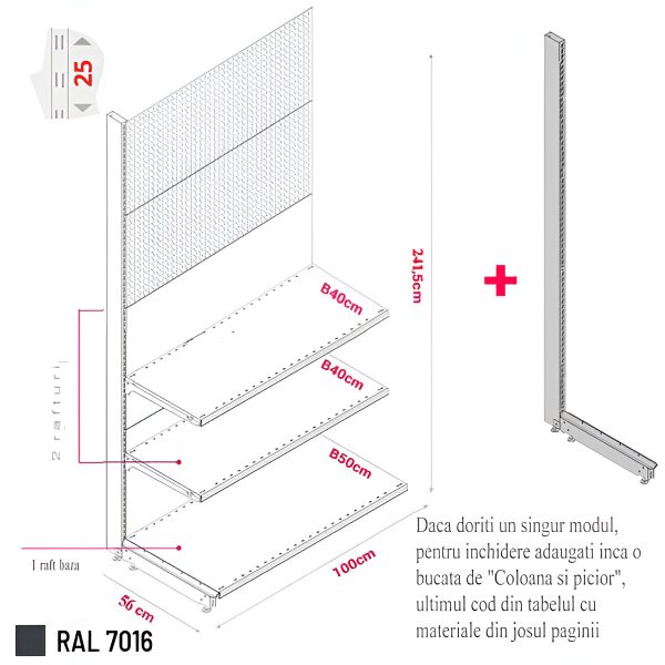 MODUL DE PERETE CU RL H241,5 L100 (1 RAFT L50+2 RAFT L40) 7016