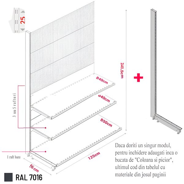 MODUL DE PERETE CU RL H241,5 L125 (1 RAFT L50+2 RAFT L40) 7016