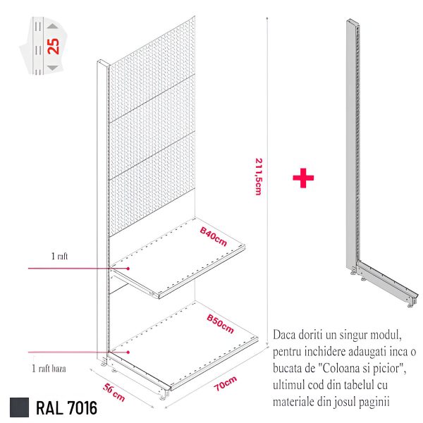 MODUL DE PERETE CU RL H211,5 L70 (1 RAFT L50+1 RAFT L40) 7016