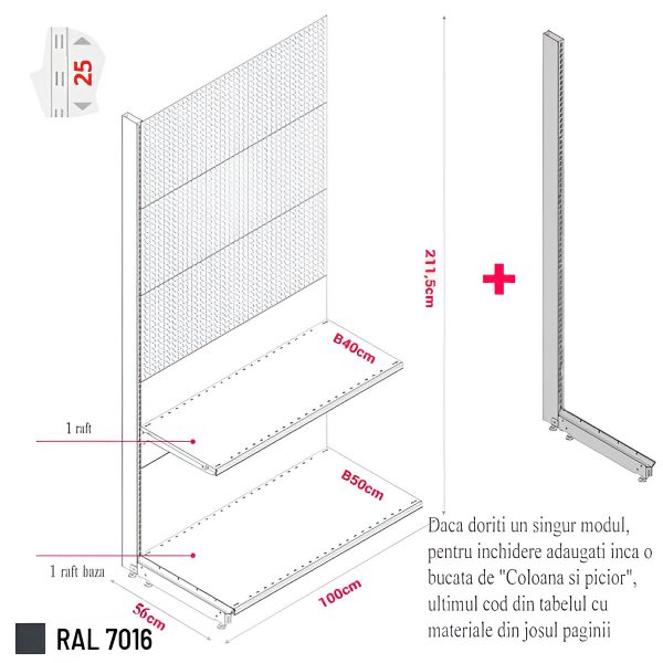 MODUL DE PERETE CU RL H211,5 L100 (1 RAFT L50+1 RAFT L40) 7016
