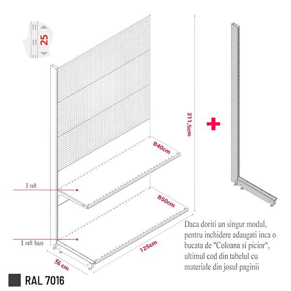 MODUL DE PERETE CU RL H211,5 L125 (1 RAFT L50+1 RAFT L40) 7016