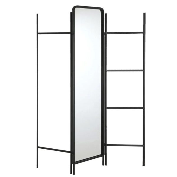 PARAVAN METALIC NEGRU PT. GARDEROBA CU OGLINDA SI BARE DE AGATARE 138X171 CM