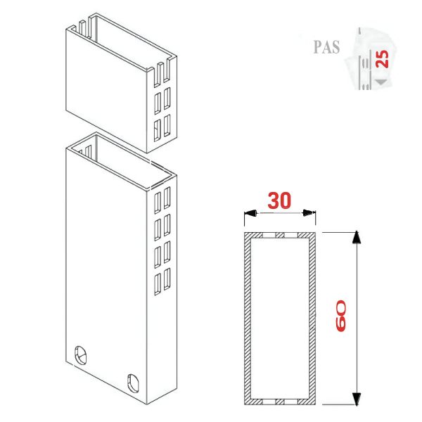 COLOANA DE RAFT STANDARD PT. MAGAZIN 60X30 MM CU PAS GAURIRE 25 MM H1415 RAL7016