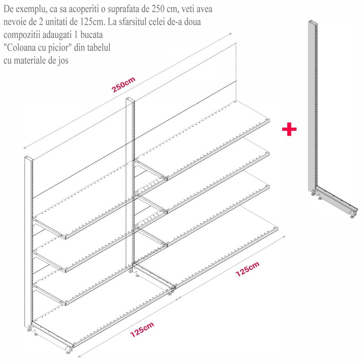 MODUL DE PERETE H241,5 L125 (1 RAFT L50+5 RAFT L40) 7016 - imagine 5