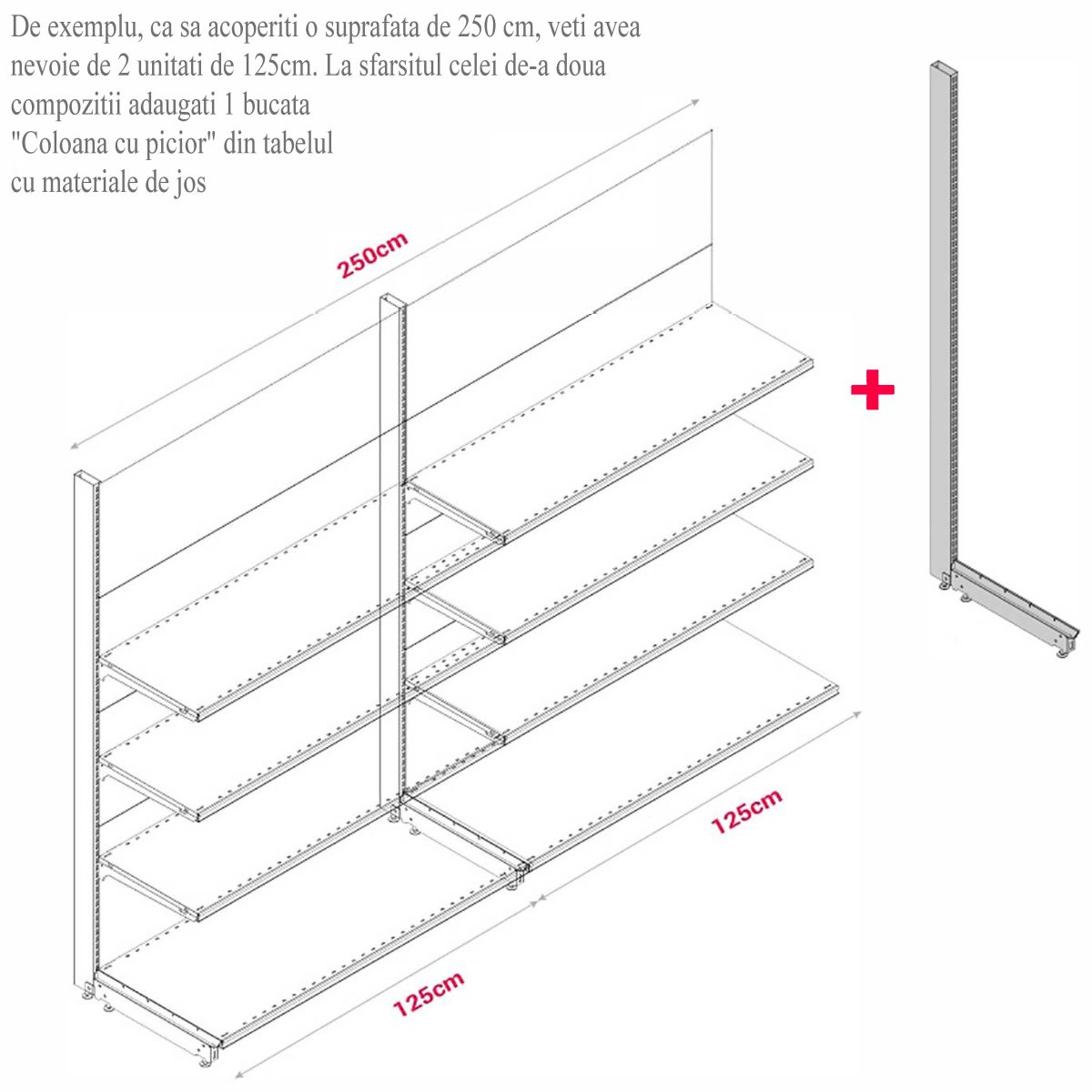 MODUL DE PERETE H241,5 L125 (1 RAFT L50+5 RAFT L40) 7016 - imagine 5