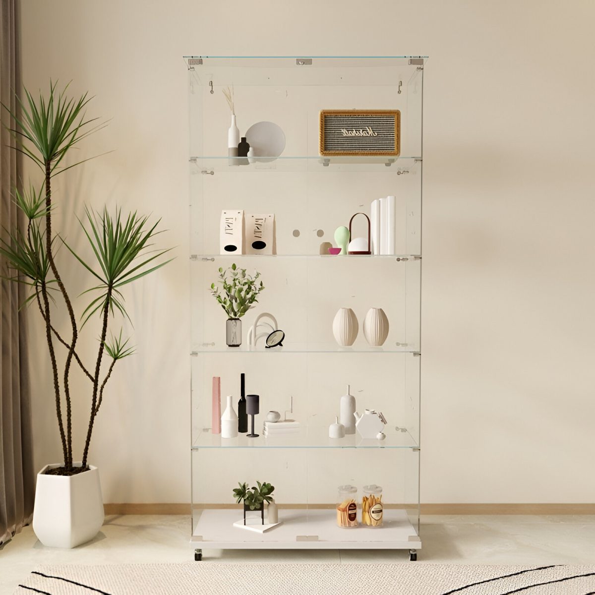 VITRINA CU 4 RAFTURI SI INCUIETOARE 80X40X180 CM STICLA SECURIZATA 5 MM - imagine 3