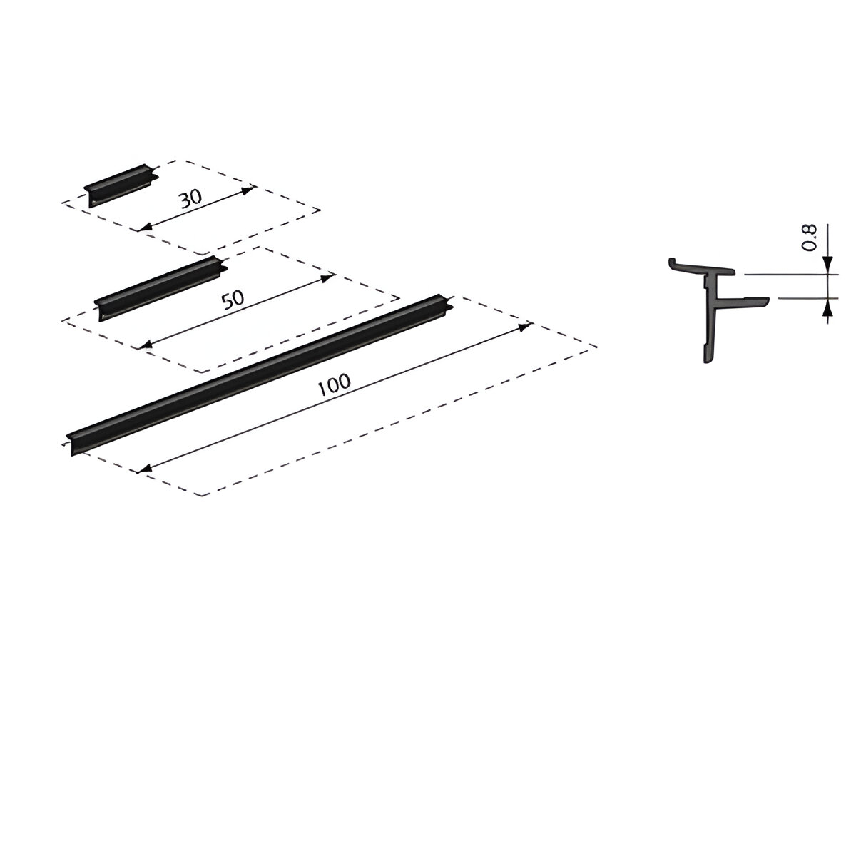 178113.0081 PROFIL ALUMINIU L94 H0,8 PT POLITA STICLA L100 - imagine 1