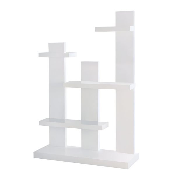STAND 100X34X144 CM 5 NIVELURI CU ETAJERE LEMN ALB, DISPLAY PENTRU PROMO
