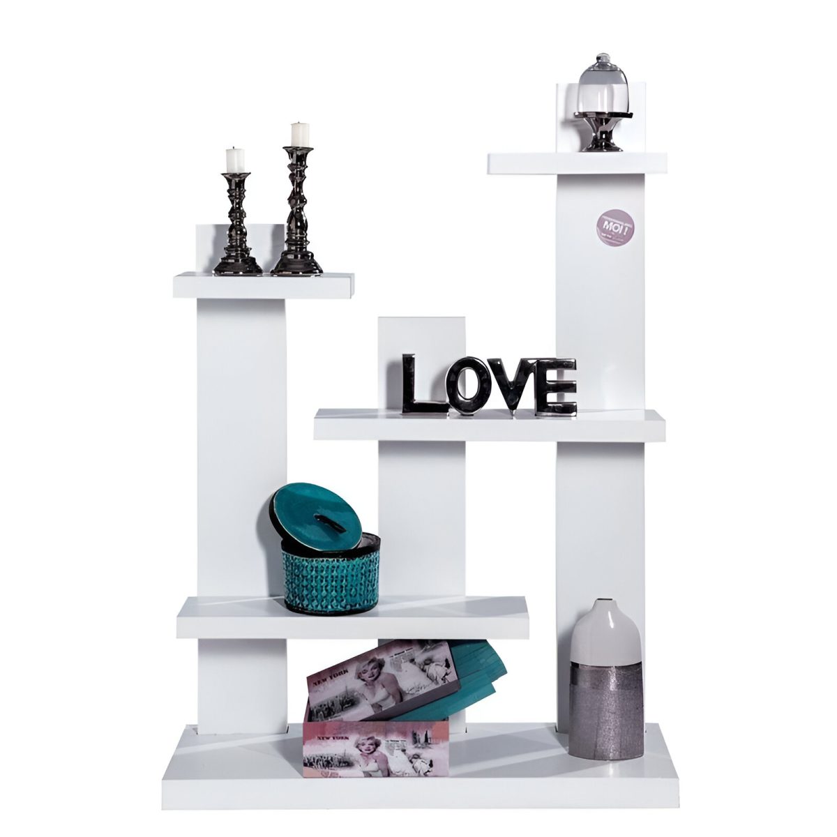 STAND 100X34X144 CM 5 NIVELURI CU ETAJERE LEMN ALB, DISPLAY PENTRU PROMO - imagine 2