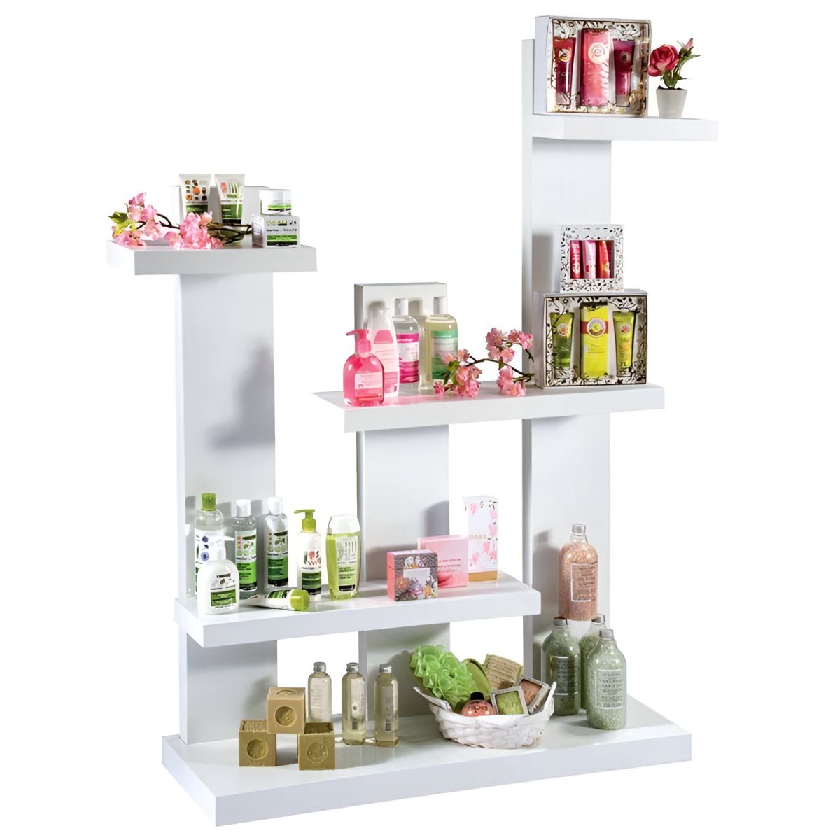 STAND 100X34X144 CM 5 NIVELURI CU ETAJERE LEMN ALB, DISPLAY PENTRU PROMO - imagine 3