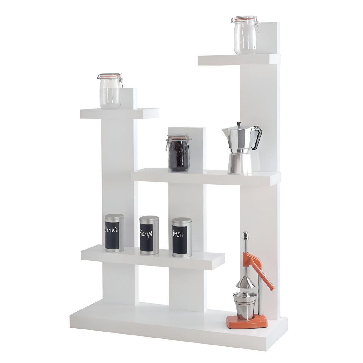 STAND 100X34X144 CM 5 NIVELURI CU ETAJERE LEMN ALB, DISPLAY PENTRU PROMO - imagine 4