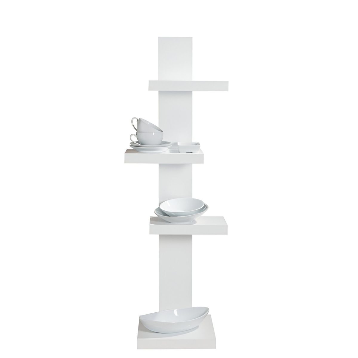 STAND 130X43X32 CM CU 4 NIVELURI LEMN ALB - imagine 2