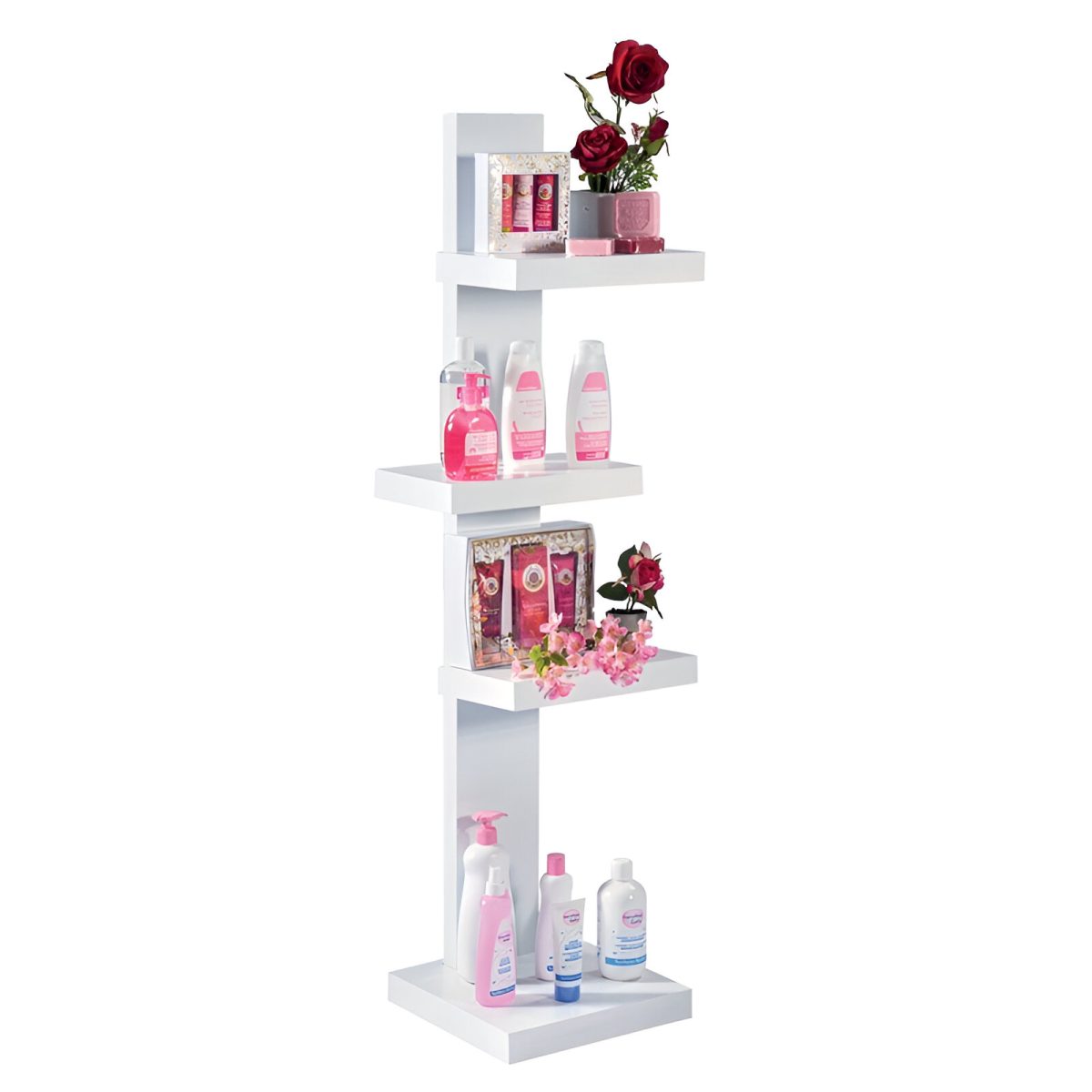 STAND 130X43X32 CM CU 4 NIVELURI LEMN ALB - imagine 4