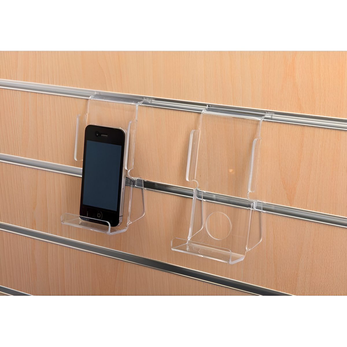 SUPORT PENTRU SMARTPHONE DIN PLEXIGLAS TRANSPARENT 7X5X14 CM PENTRU PANOU SLAT - imagine 1