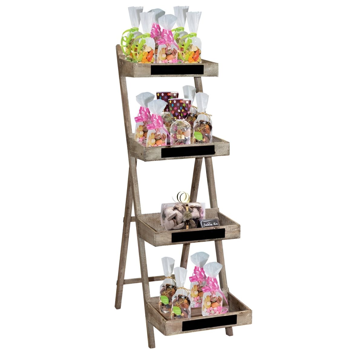 STAND TIP SCARA 39X22X130 CM 4 NIVELURI LEMN CULOARE NATUR INVECHIT - imagine 4