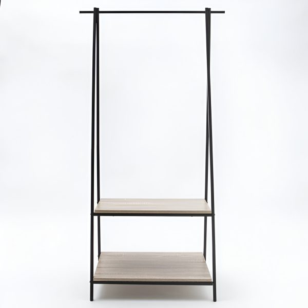 STAND METAL NEGRU CU 2 POLITE LEMN 78X44XH150 CM