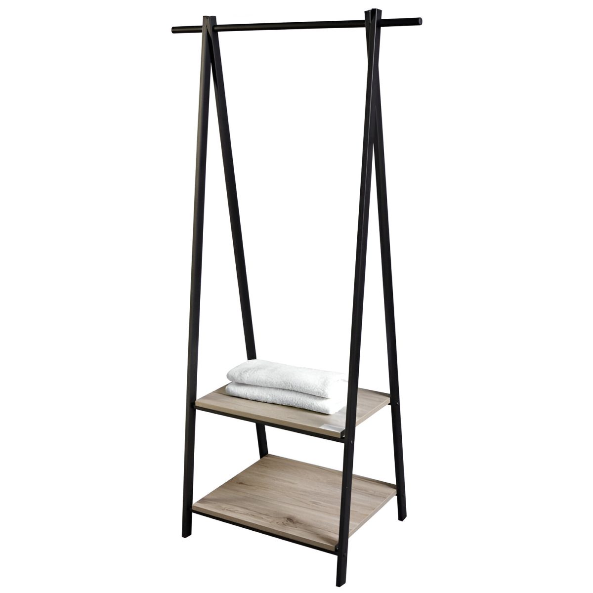 STAND METAL NEGRU CU 2 POLITE LEMN 78X44XH150 CM - imagine 2