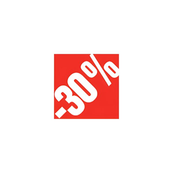 SEMN REDUCERE AUTOCOLANT CU TEXT ?-30%?, 3.3X3.3 CM, ROSU, PT. SUPRAFETE NETEDE