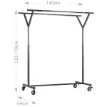 SUPORT UMERASE HAINE FORMA Y, CU ROTI SI 2 BARE L140; H 120-170 CM, CROMAT