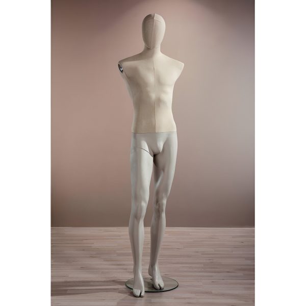 MANECHIN BARBAT H185 CM, BEJ VINTAGE, FIBRA STICLA & TEXTIL, CU CAP, FARA BRATE