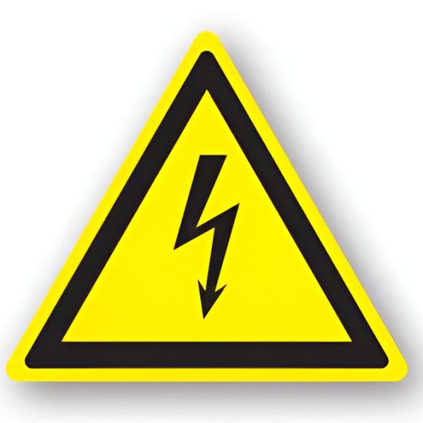 TRIUNGHI ADEZIV CU SEMN "ELECTRICITATE" 30.5 CM GALBEN