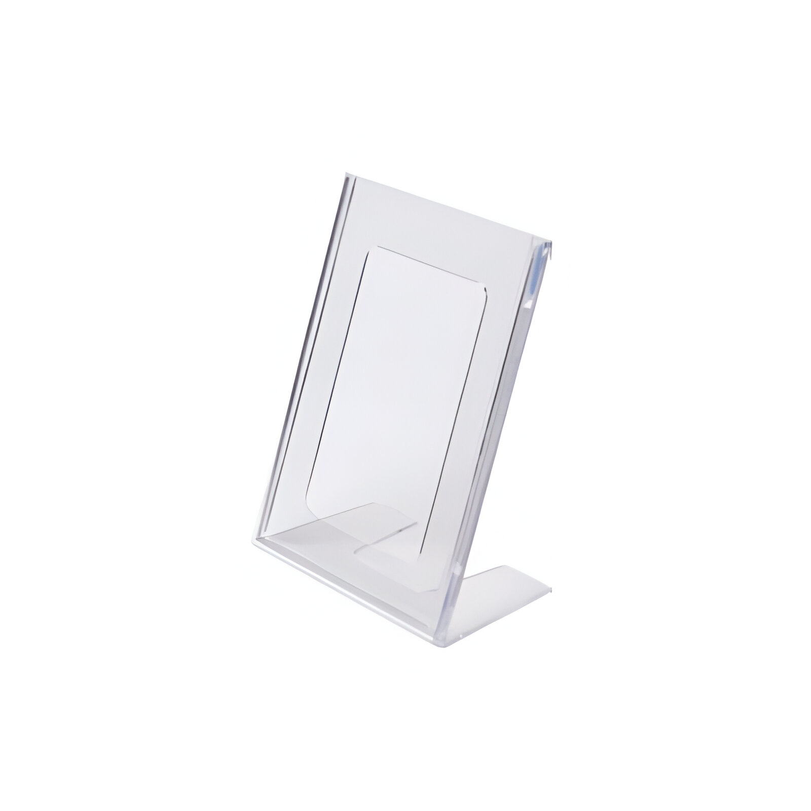 185101.0020 SUPORT PLEXIGLAS "L" INCLINAT VERTICAL / PORTRAIT PT. MESAJE PE TEJGHEA / MASA - imagine 1