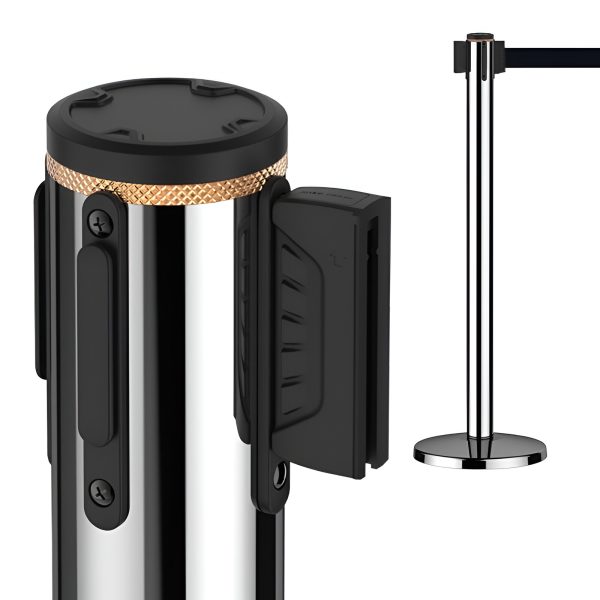 COLOANA LIMITARE ACCES 92 CM , DIAMETRU 63 MM ,BAZA CROM SI BANDA NEAGRA 230 CM